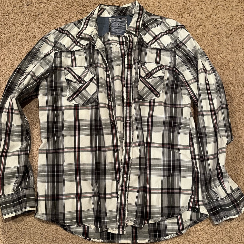 Mens guess long sleeve snap button shirt